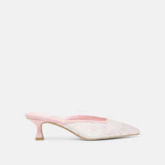 CLEO X BYRDIE GOLF WIDE HEELS PINK FLORAL SATIN