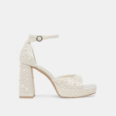 PANDRO PEARL WIDE HEELS TRUE WHITE SATIN