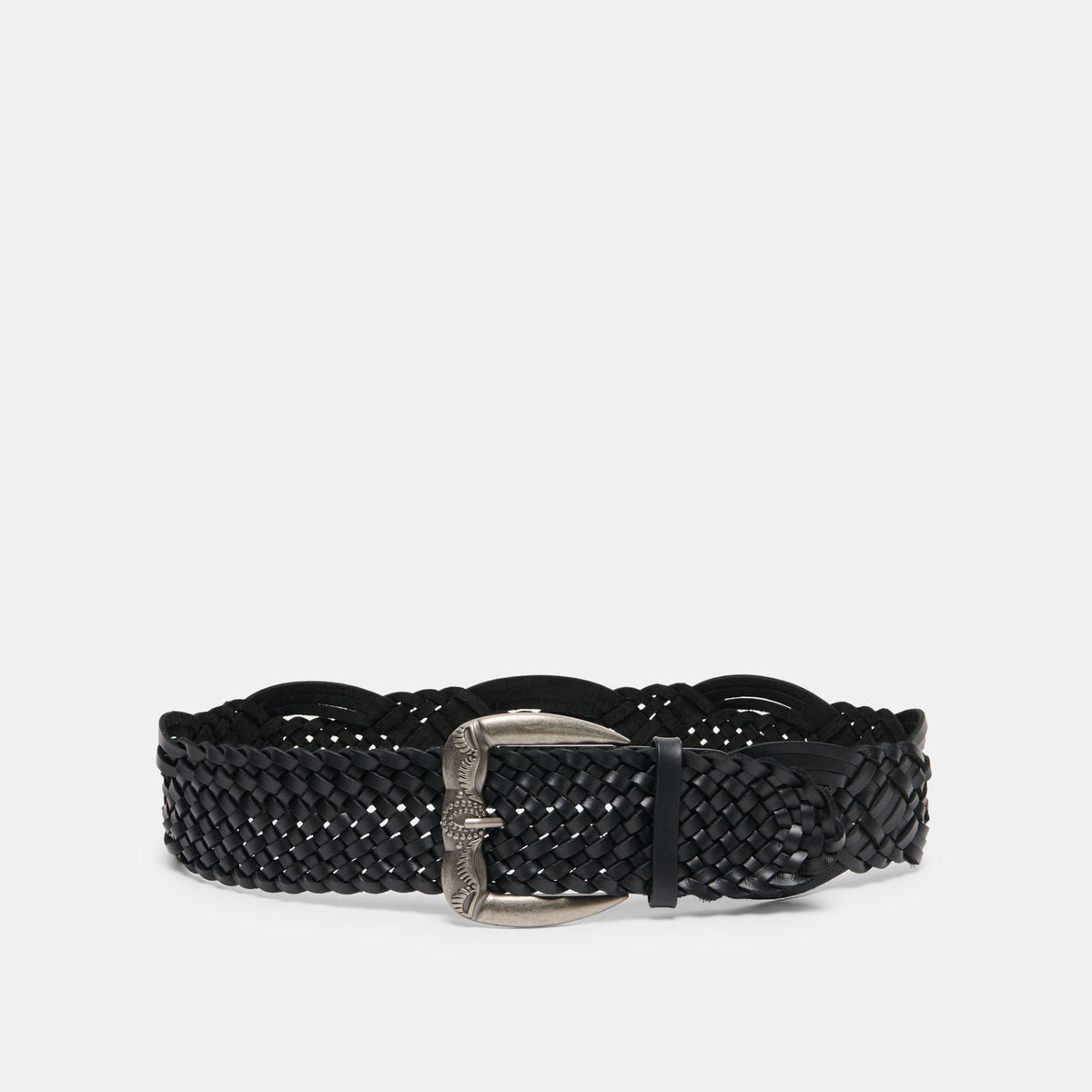 WOVEN WESTERN BUCKLE BELT BLACK SILVER