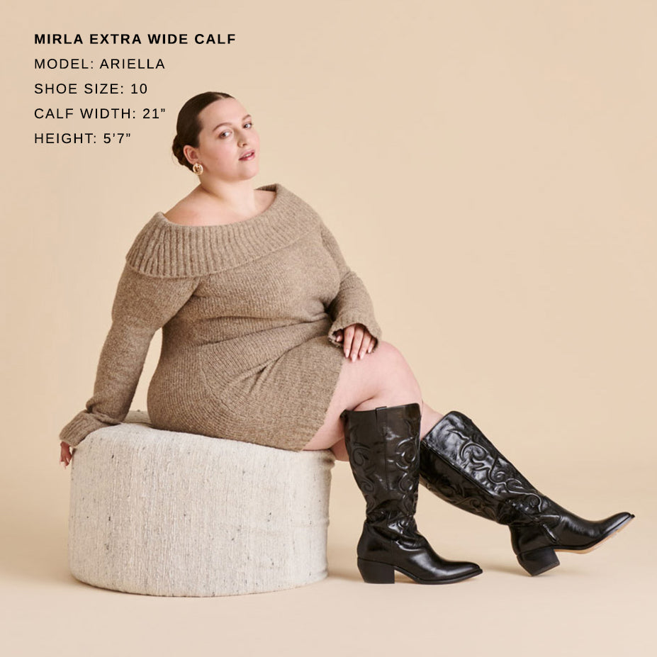 MIRLA EXTRA WIDE CALF BOOTS BLACK LEATHER