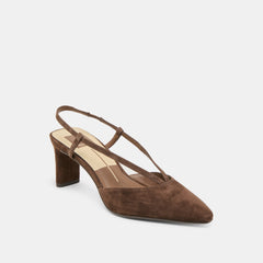 GINAY HEELS DK BROWN SUEDE