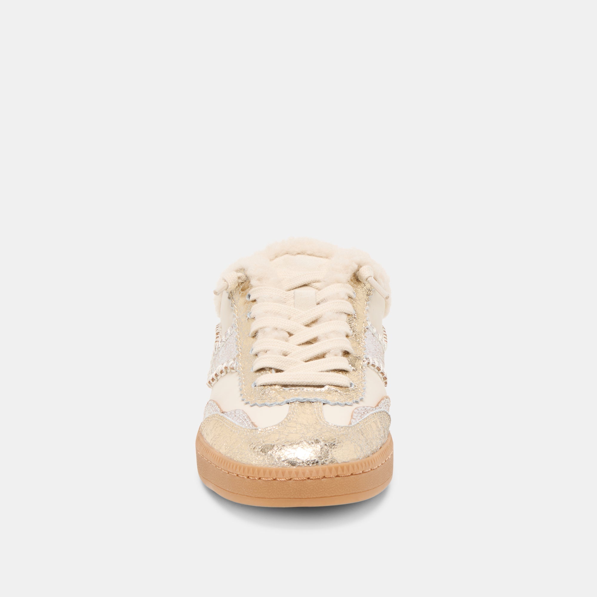 NOTICE SLIDE PLUSH SILVER GOLD CRACKLED LEATHER
