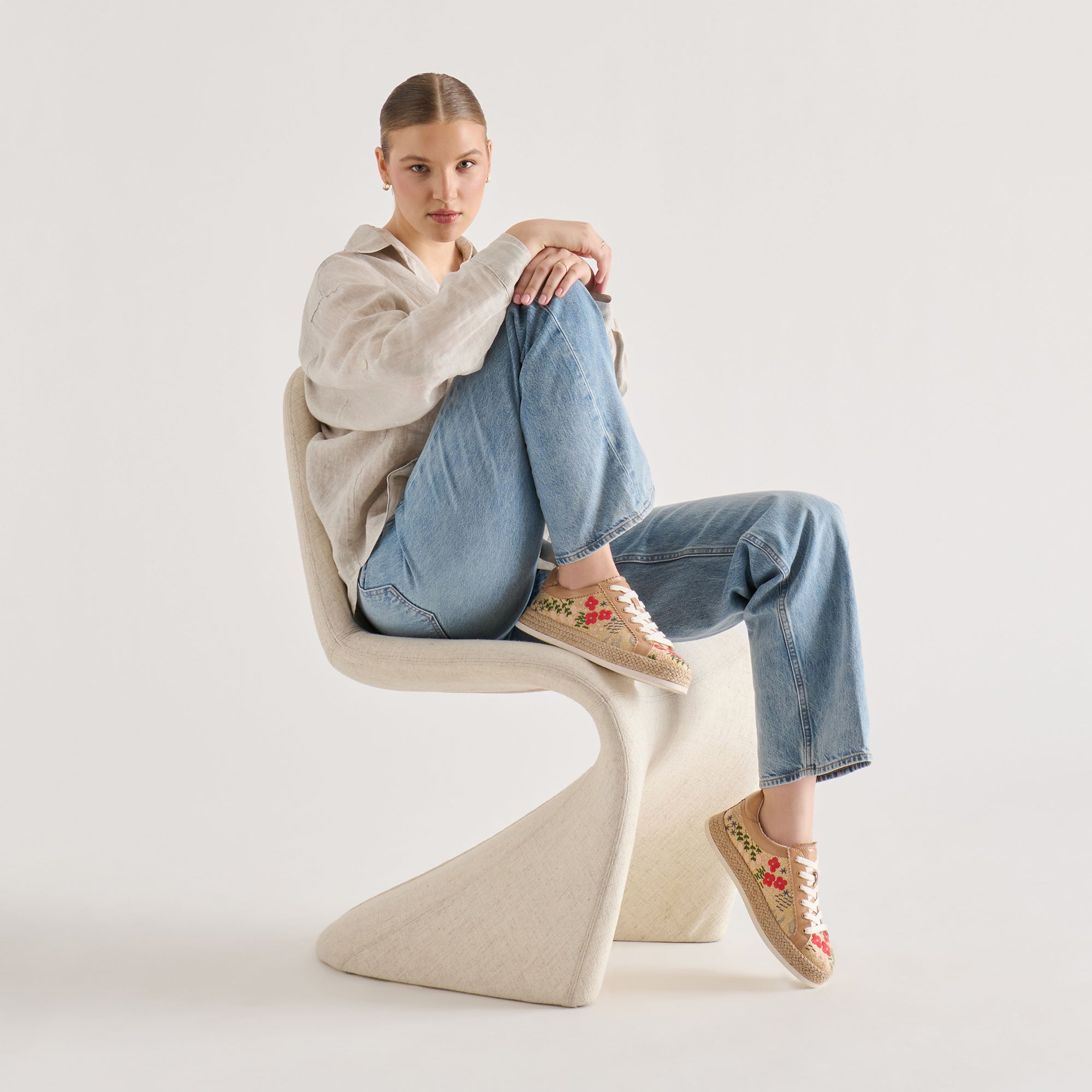 AZALIA SNEAKERS SAND FLORAL RAFFIA